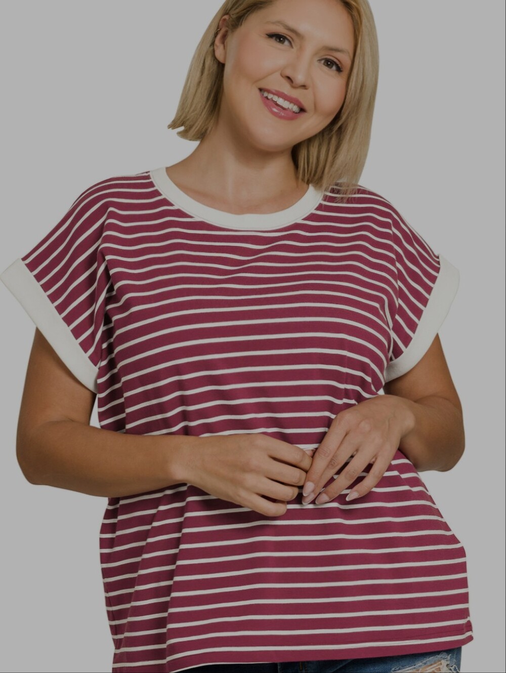 Zenana- Maroon Striped Tee Plus Size